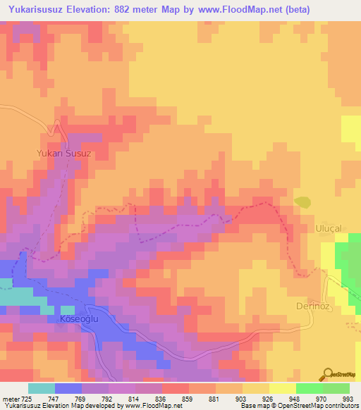 Yukarisusuz,Turkey Elevation Map