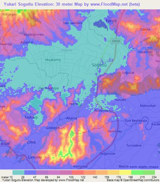 Yukari Sogutlu,Turkey Elevation Map