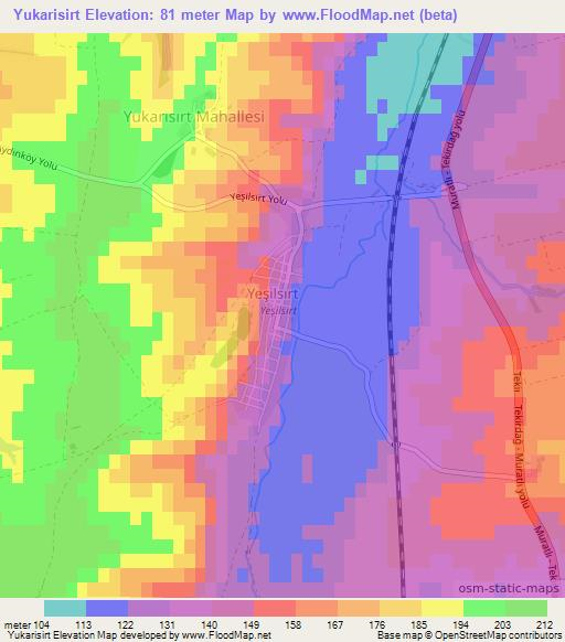 Yukarisirt,Turkey Elevation Map