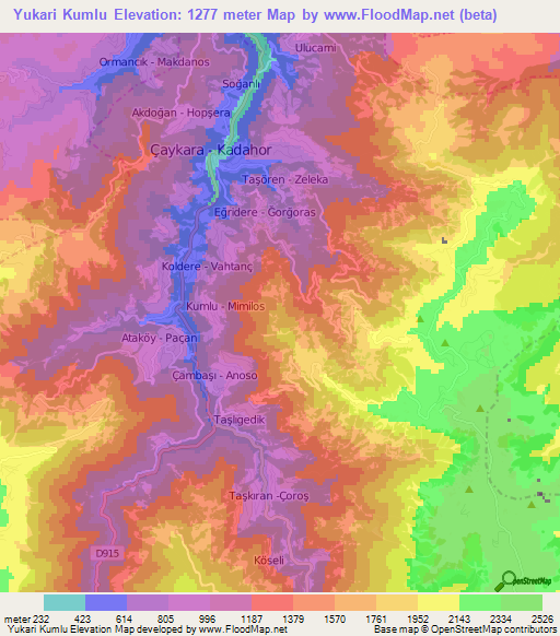 Yukari Kumlu,Turkey Elevation Map