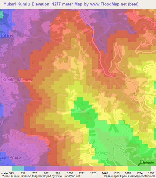 Yukari Kumlu,Turkey Elevation Map