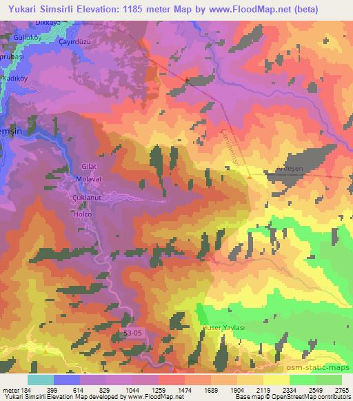 Yukari Simsirli,Turkey Elevation Map