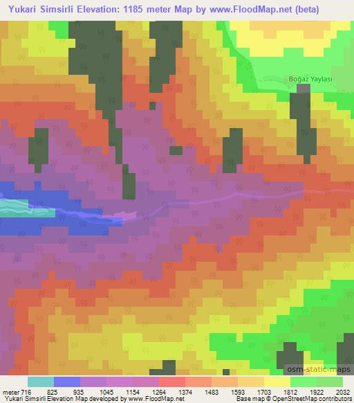 Yukari Simsirli,Turkey Elevation Map