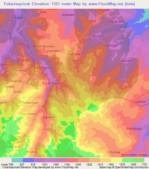 Yukariseyricek,Turkey Elevation Map