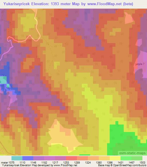 Yukariseyricek,Turkey Elevation Map