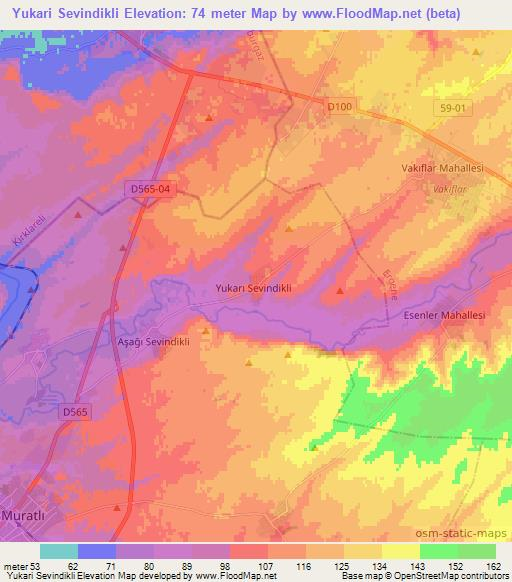 Yukari Sevindikli,Turkey Elevation Map