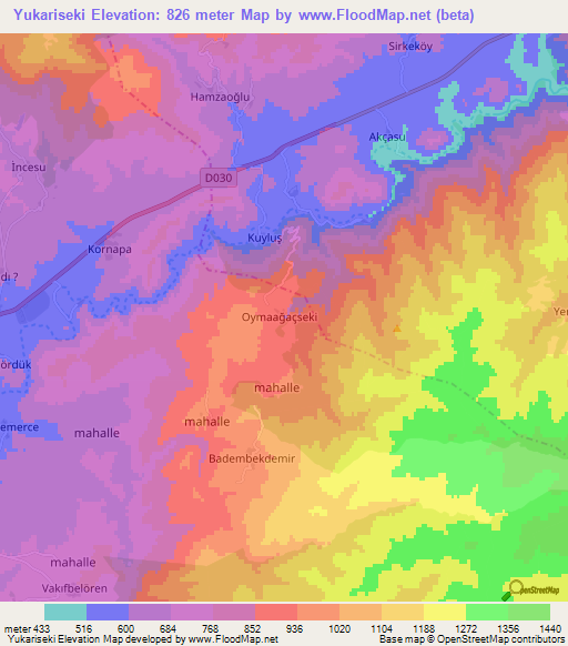 Yukariseki,Turkey Elevation Map