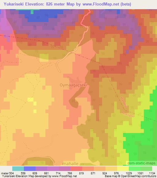 Yukariseki,Turkey Elevation Map