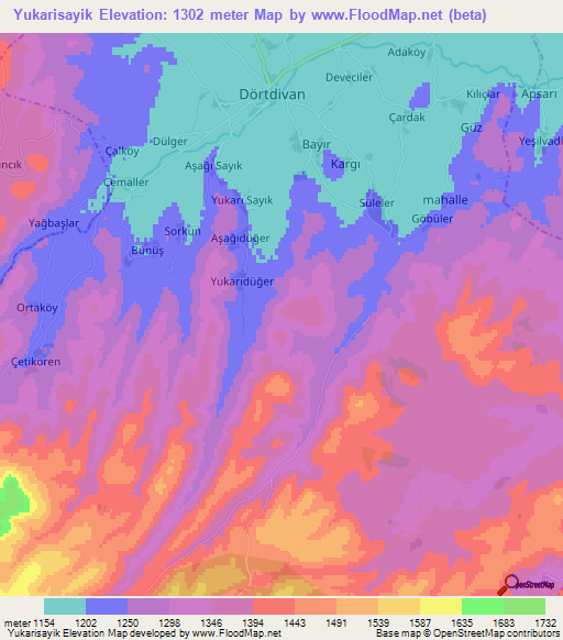 Yukarisayik,Turkey Elevation Map