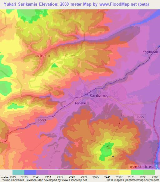 Yukari Sarikamis,Turkey Elevation Map