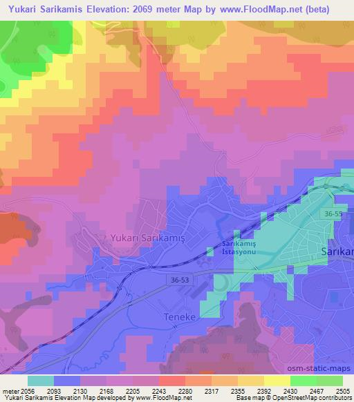 Yukari Sarikamis,Turkey Elevation Map
