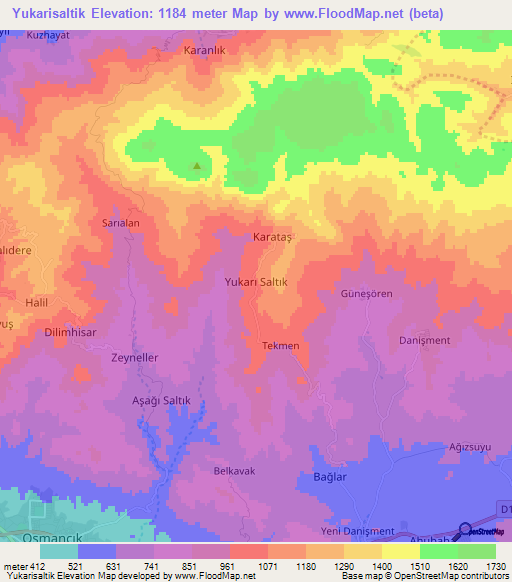 Yukarisaltik,Turkey Elevation Map