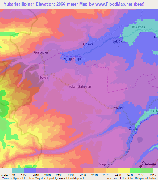 Yukarisallipinar,Turkey Elevation Map