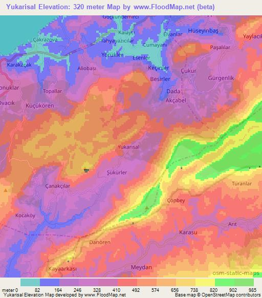 Yukarisal,Turkey Elevation Map