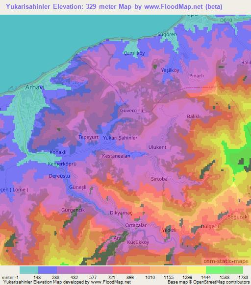 Yukarisahinler,Turkey Elevation Map