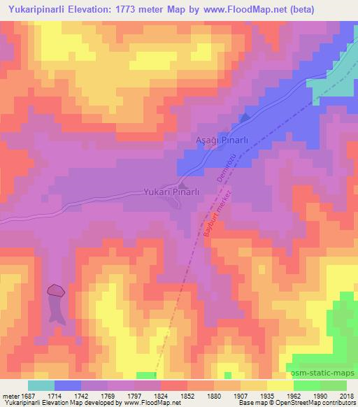 Yukaripinarli,Turkey Elevation Map