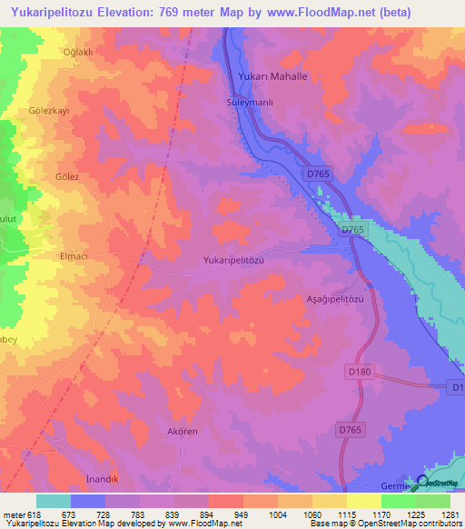 Yukaripelitozu,Turkey Elevation Map