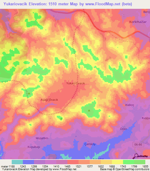 Yukariovacik,Turkey Elevation Map