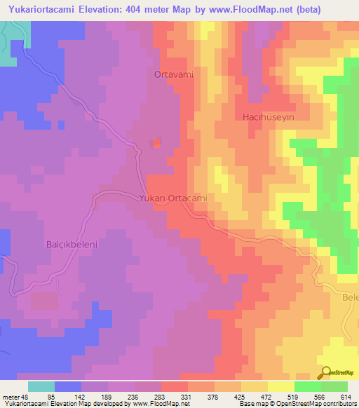 Yukariortacami,Turkey Elevation Map