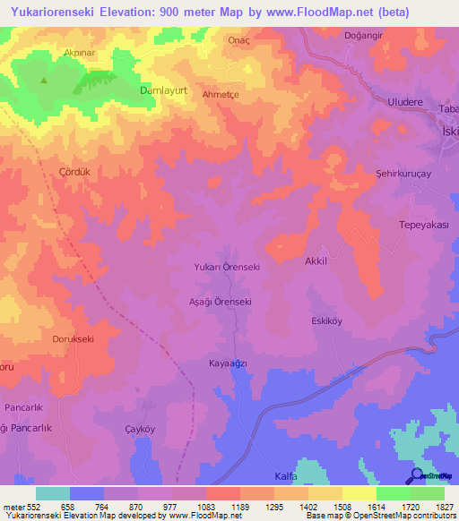 Yukariorenseki,Turkey Elevation Map