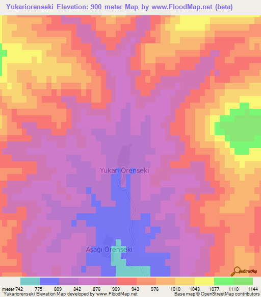 Yukariorenseki,Turkey Elevation Map