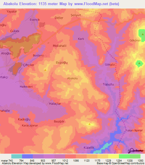 Abakolu,Turkey Elevation Map