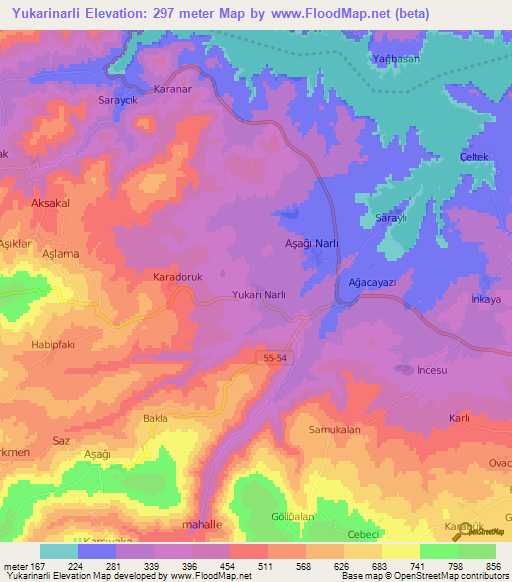 Yukarinarli,Turkey Elevation Map