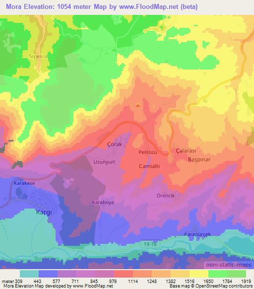 Mora,Turkey Elevation Map