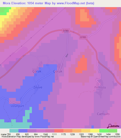 Mora,Turkey Elevation Map