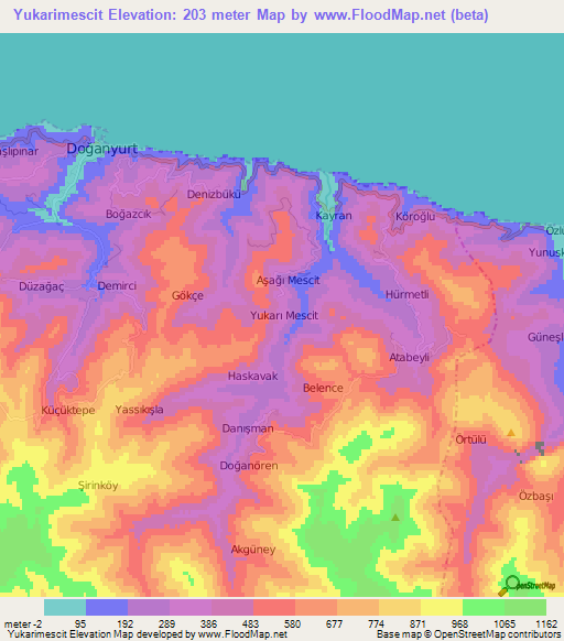 Yukarimescit,Turkey Elevation Map