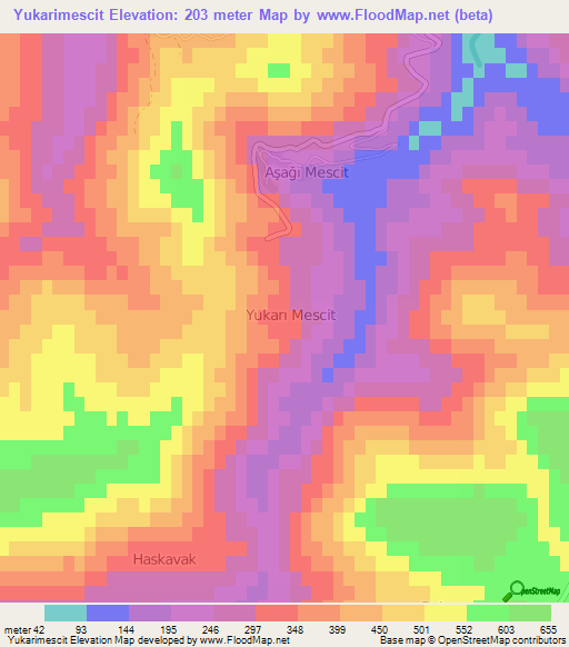 Yukarimescit,Turkey Elevation Map