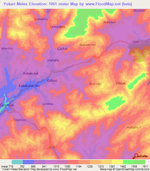 Yukari Meles,Turkey Elevation Map