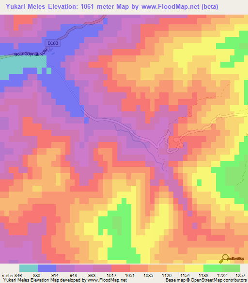 Yukari Meles,Turkey Elevation Map