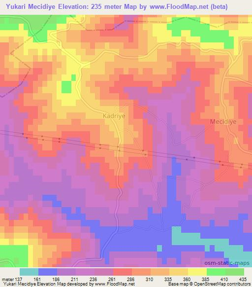 Yukari Mecidiye,Turkey Elevation Map