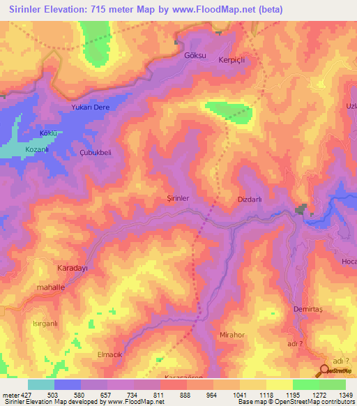 Sirinler,Turkey Elevation Map