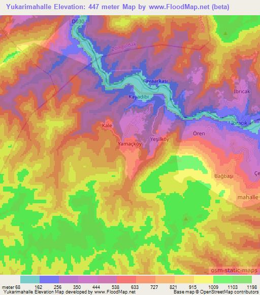 Yukarimahalle,Turkey Elevation Map