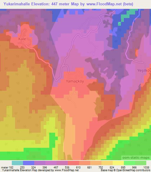 Yukarimahalle,Turkey Elevation Map