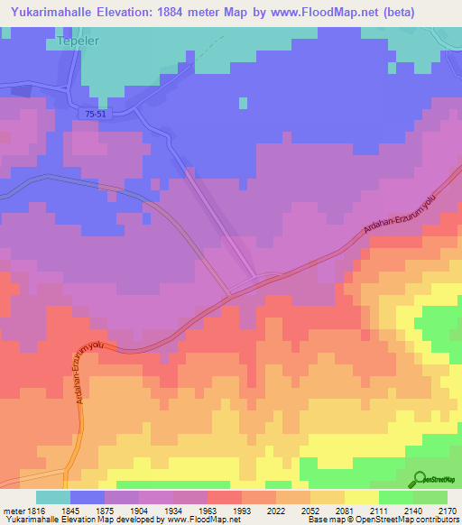 Yukarimahalle,Turkey Elevation Map