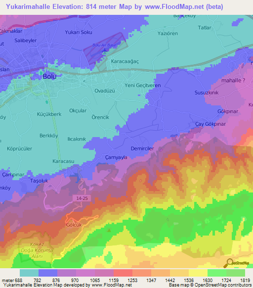 Yukarimahalle,Turkey Elevation Map