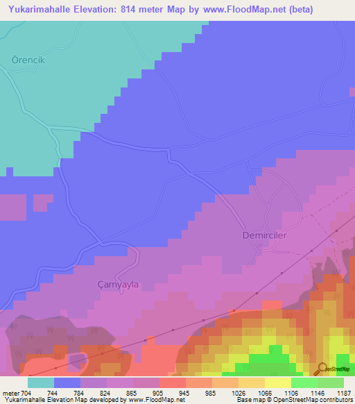 Yukarimahalle,Turkey Elevation Map