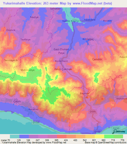 Yukarimahalle,Turkey Elevation Map