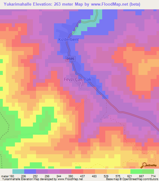 Yukarimahalle,Turkey Elevation Map