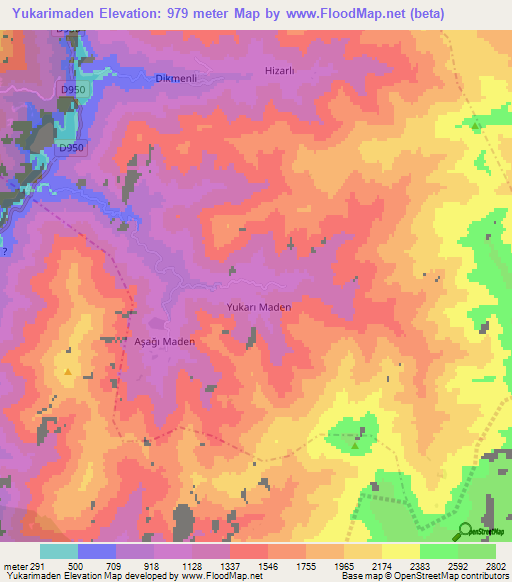 Yukarimaden,Turkey Elevation Map