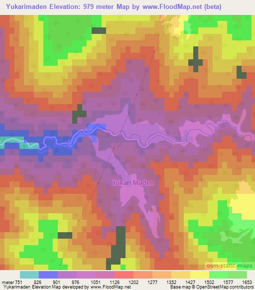 Yukarimaden,Turkey Elevation Map