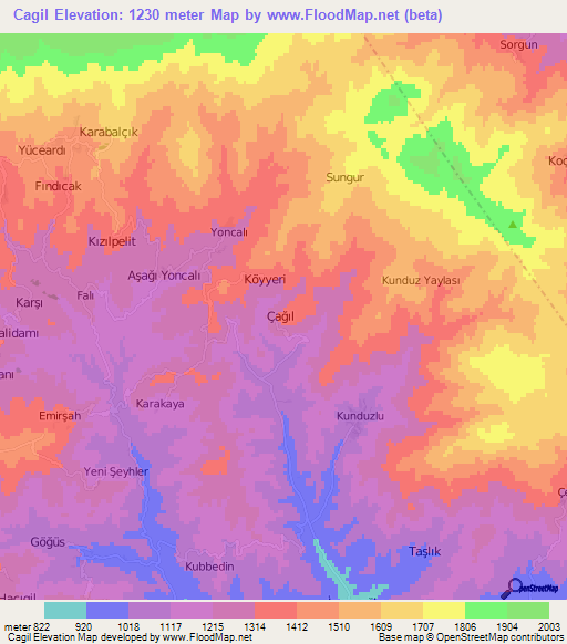 Cagil,Turkey Elevation Map