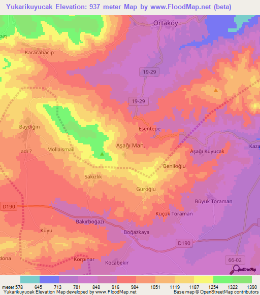 Yukarikuyucak,Turkey Elevation Map