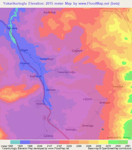 Yukarikurtoglu,Turkey Elevation Map