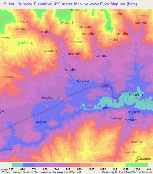 Yukari Kurecay,Turkey Elevation Map