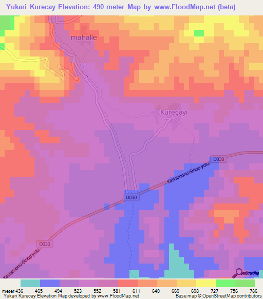 Yukari Kurecay,Turkey Elevation Map