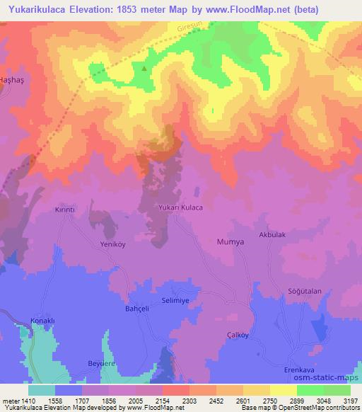 Yukarikulaca,Turkey Elevation Map